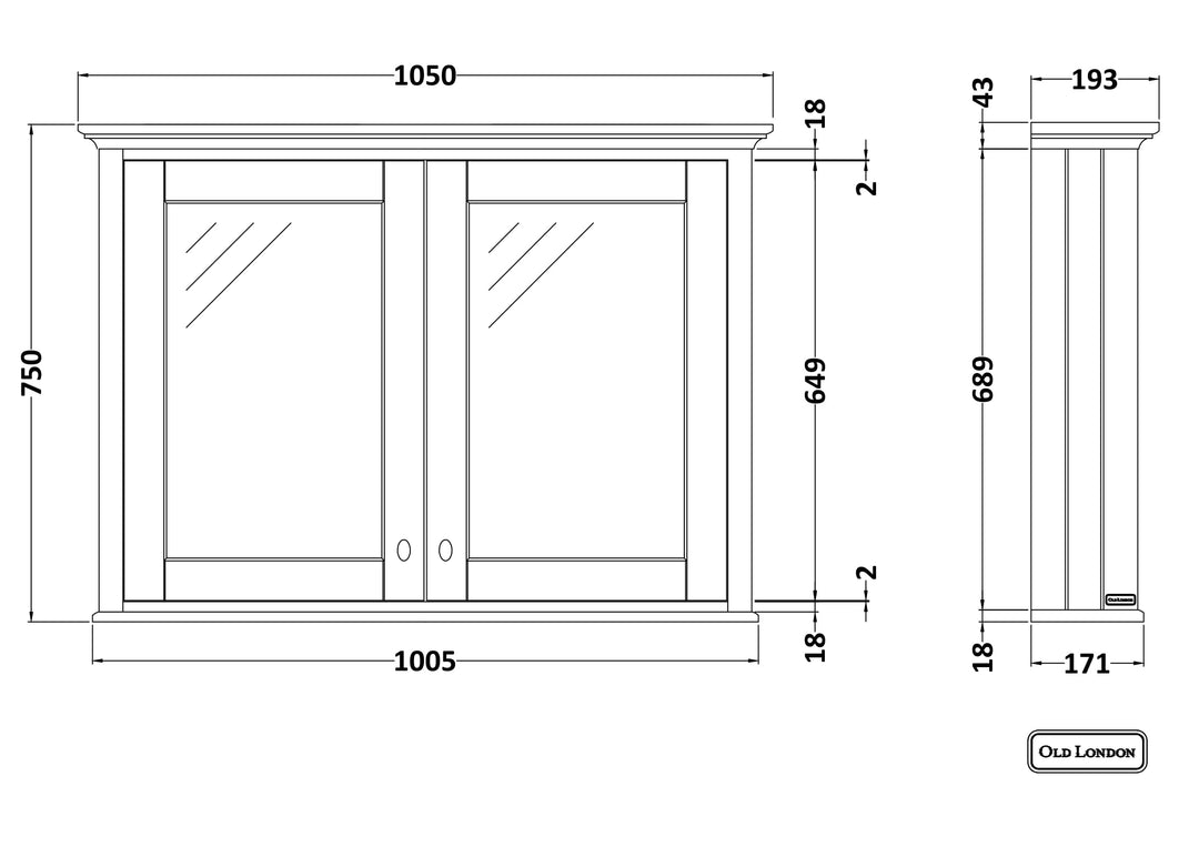 Hudson Reed Traditional Old London Storm Grey 1050mm Mirror Cabinet