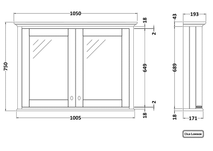 Hudson Reed Traditional Old London Storm Grey 1050mm Mirror Cabinet