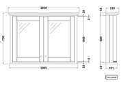 Hudson Reed Traditional Old London Storm Grey 1050mm Mirror Cabinet - Technical drawing