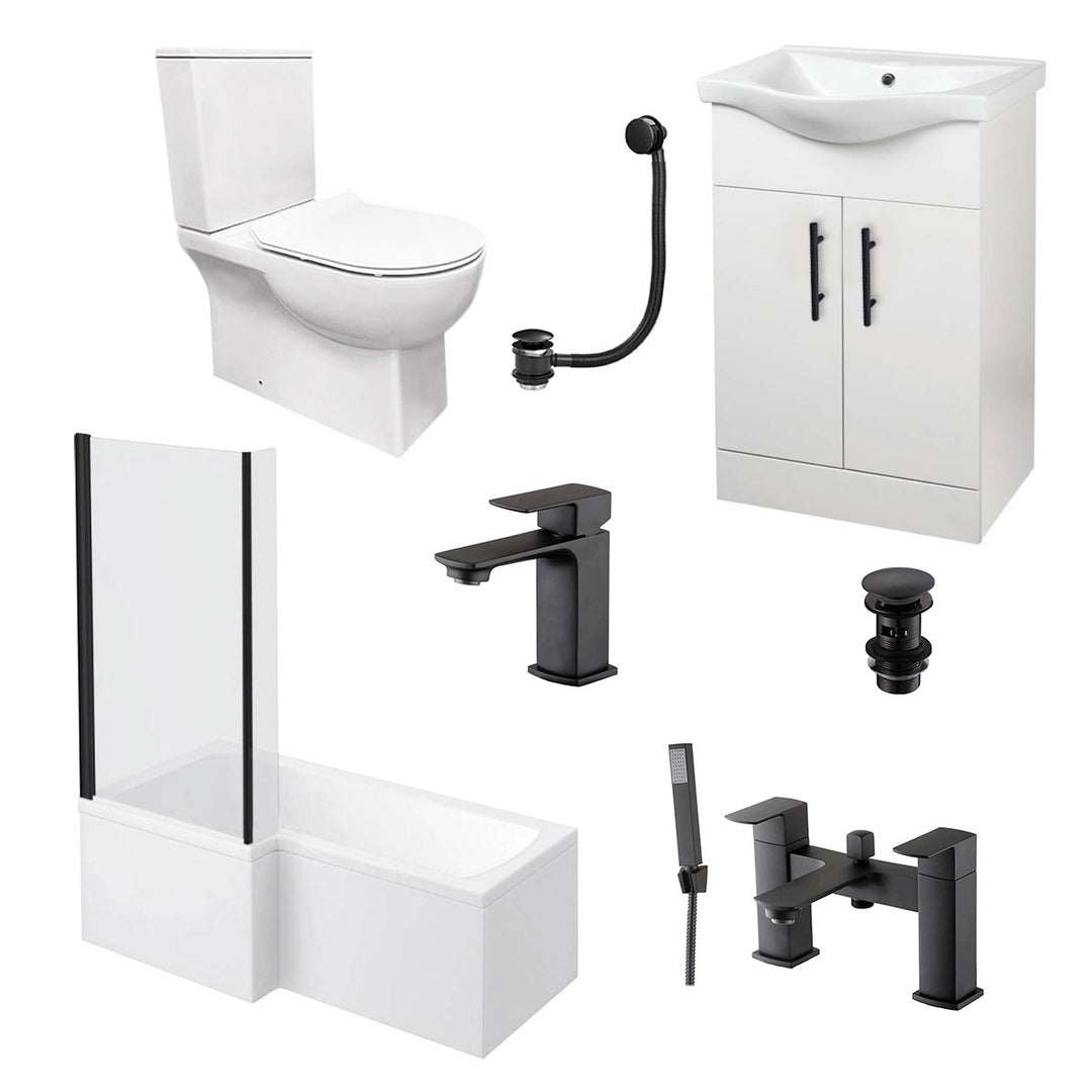 Linea Noir Shower Bath &amp; Vanity Deal - Left Hand