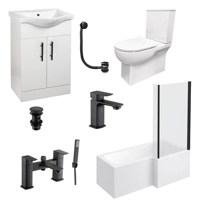 Linea Noir Shower Bath &amp; Vanity Deal - Right Hand