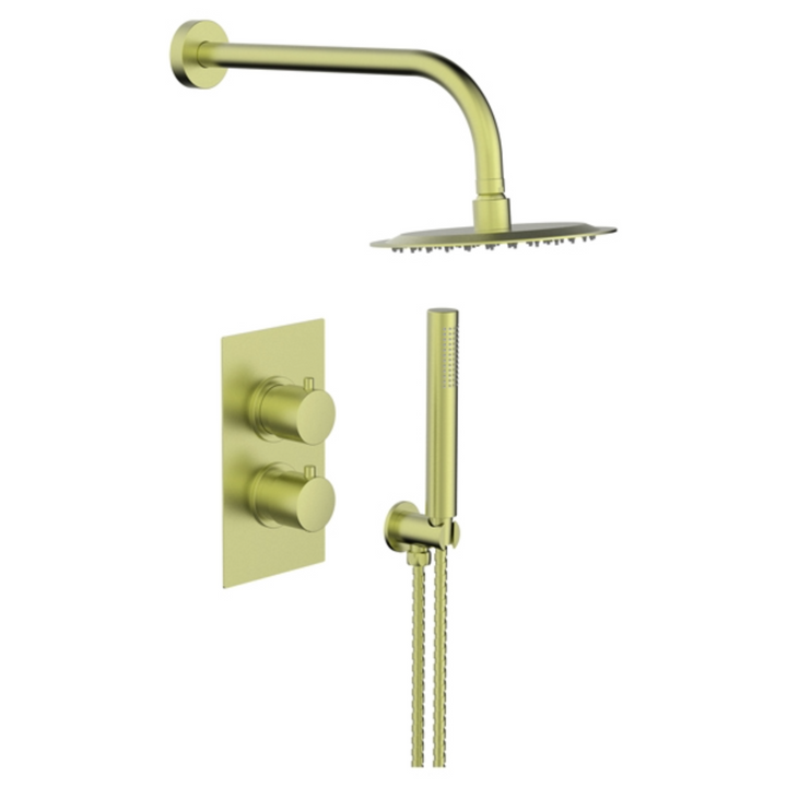 Eliseo Ricci Curve Twin Concealed Shower Kit inc Head, Arm and Handset - Brushed Brass