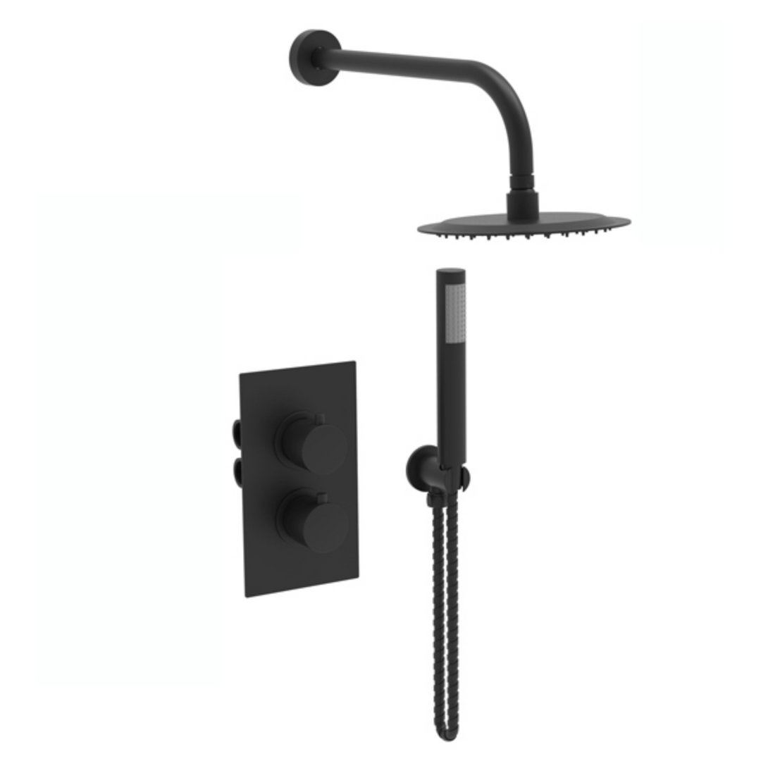 Eliseo Ricci Curve Twin Concealed Shower Kit inc Head, Arm and Handset - Matt Black