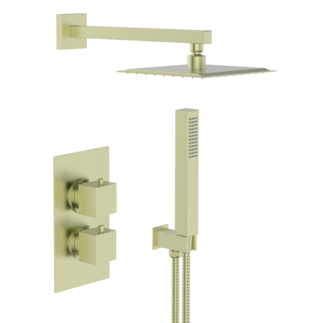 Eliseo Ricci Cube Twin Concealed Shower Kit inc Head, Arm and Handset - Brushed Brass