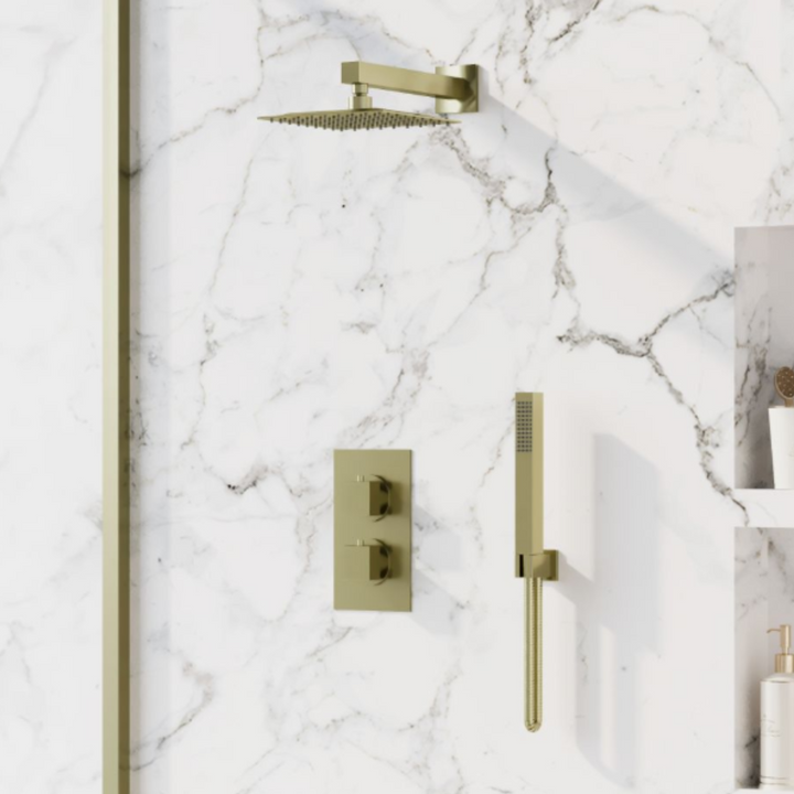 Eliseo Ricci Cube Twin Concealed Shower Kit inc Head, Arm and Handset - Brushed Brass