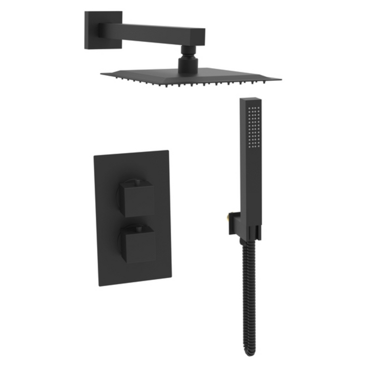Eliseo Ricci Cube Twin Concealed Shower Kit inc Head, Arm and Handset - Matt Black