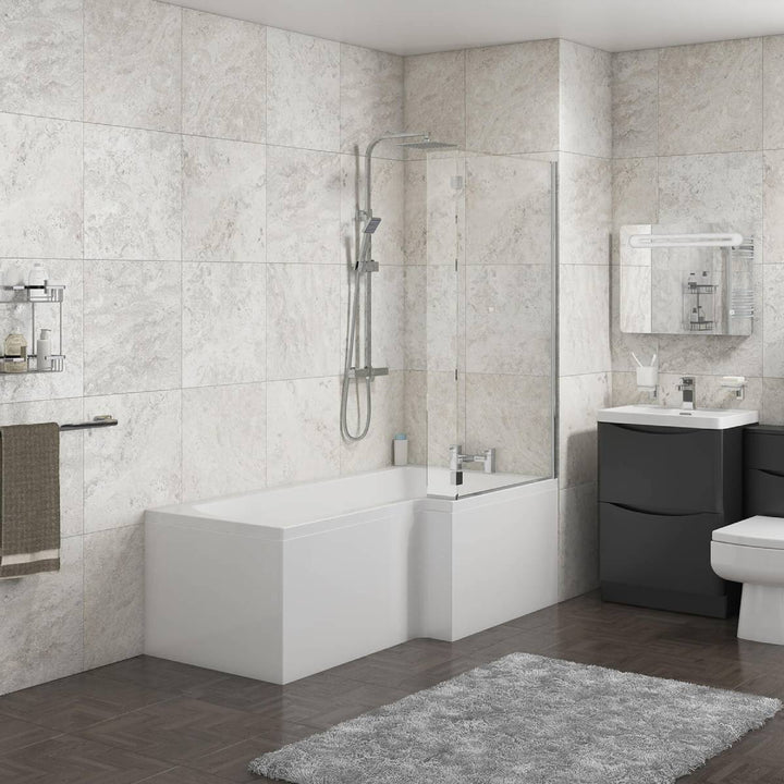 Linea 1700mm L-Shape Shower Bath, Front Panel &amp; Screen - Right Hand