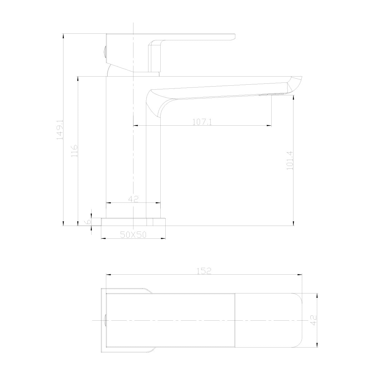 Eliseo Ricci Vesu Basin Mixer - Technical drawing