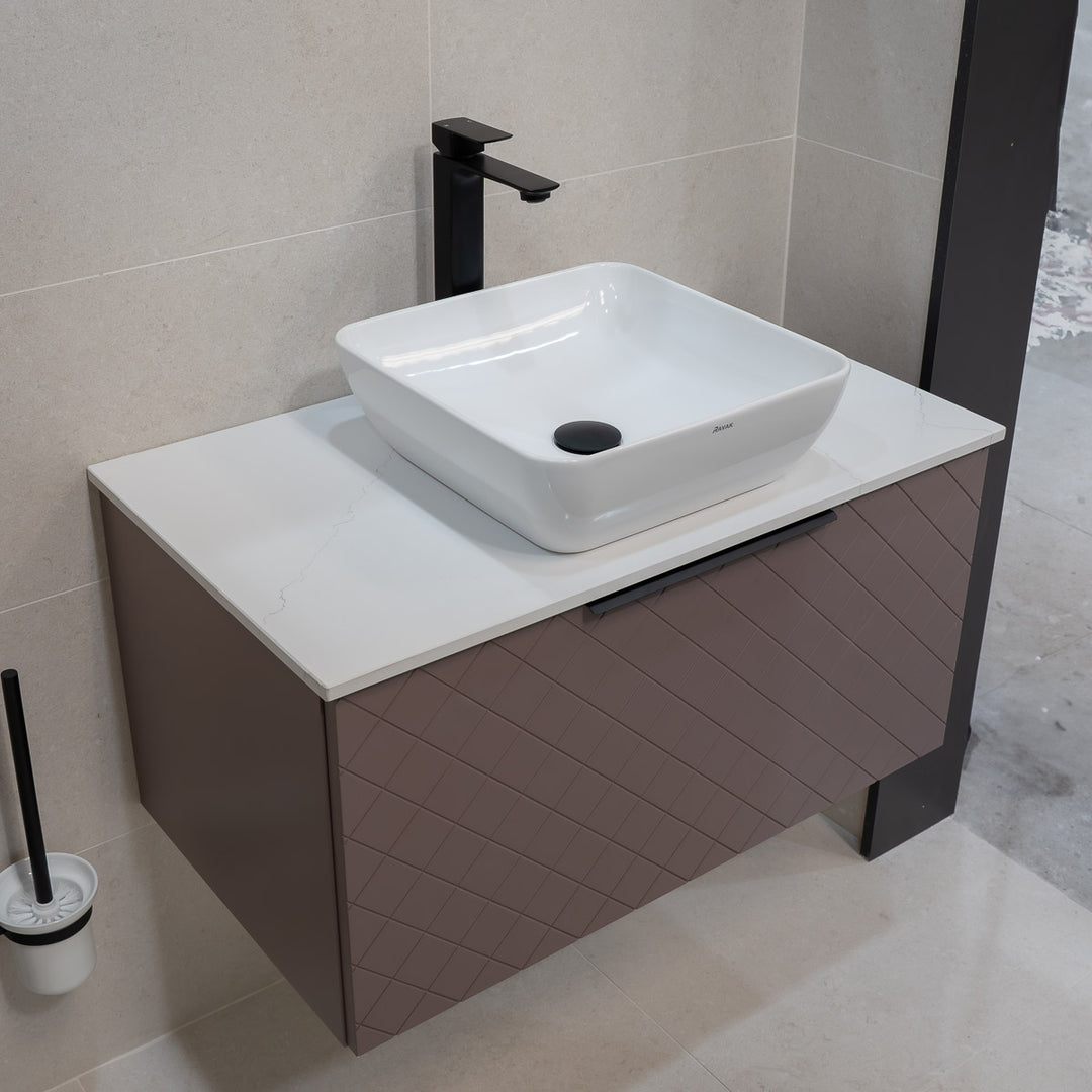Josef Martin Luxor 800mm Wall Hung Vanity Unit &amp; White Quartz Worktop - Grape