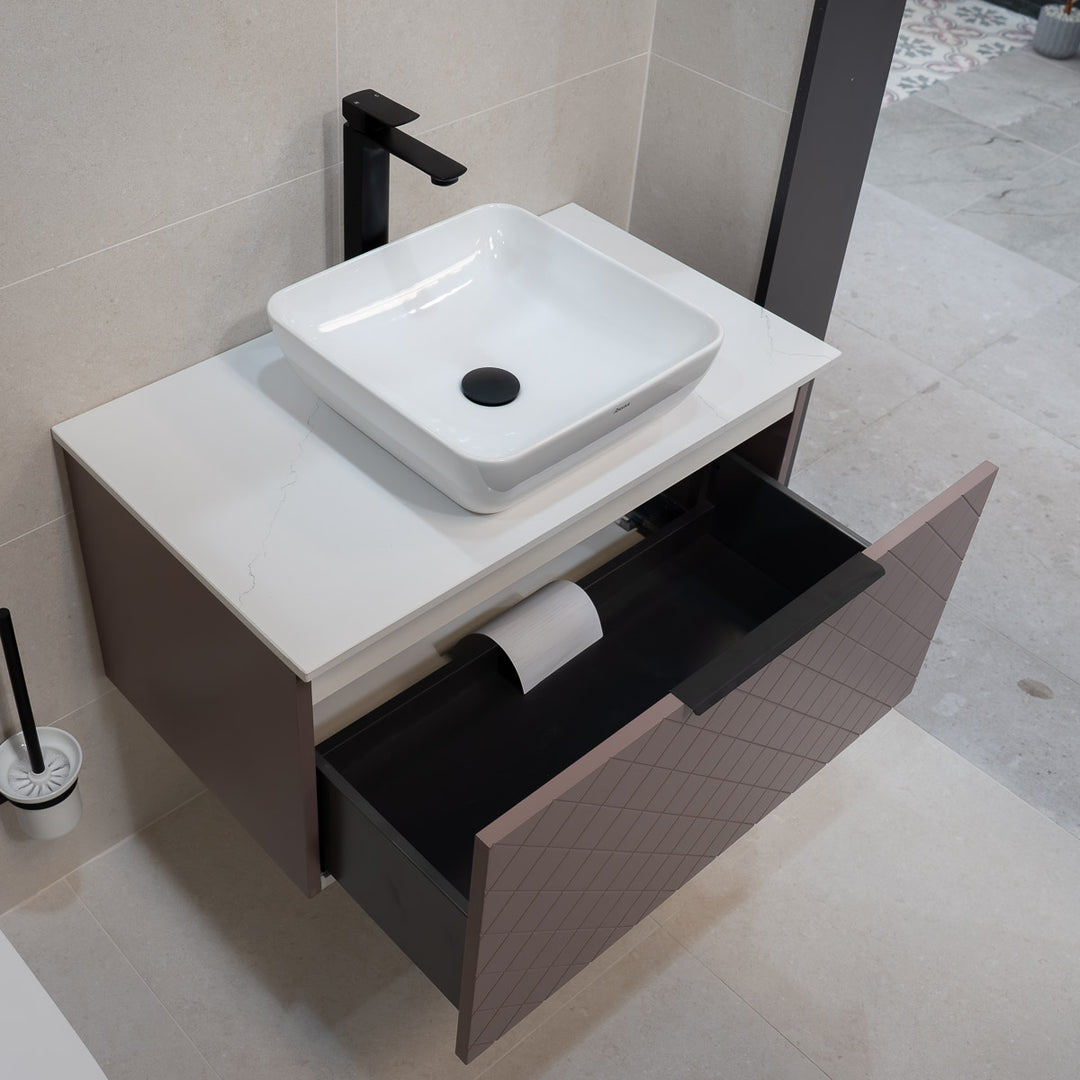 Josef Martin Luxor 800mm Wall Hung Vanity Unit &amp; White Quartz Worktop - Grape