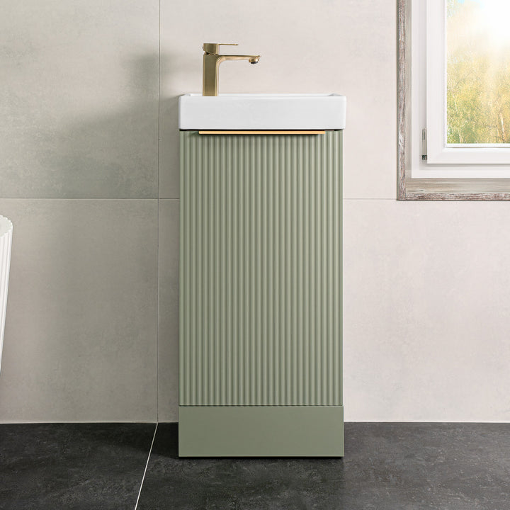 Josef Martin Fluted 400mm Cloakroom Vanity Unit &amp; Basin - Reed Green