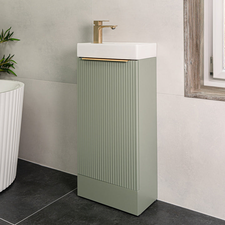 Josef Martin Fluted 400mm Cloakroom Vanity Unit &amp; Basin - Reed Green