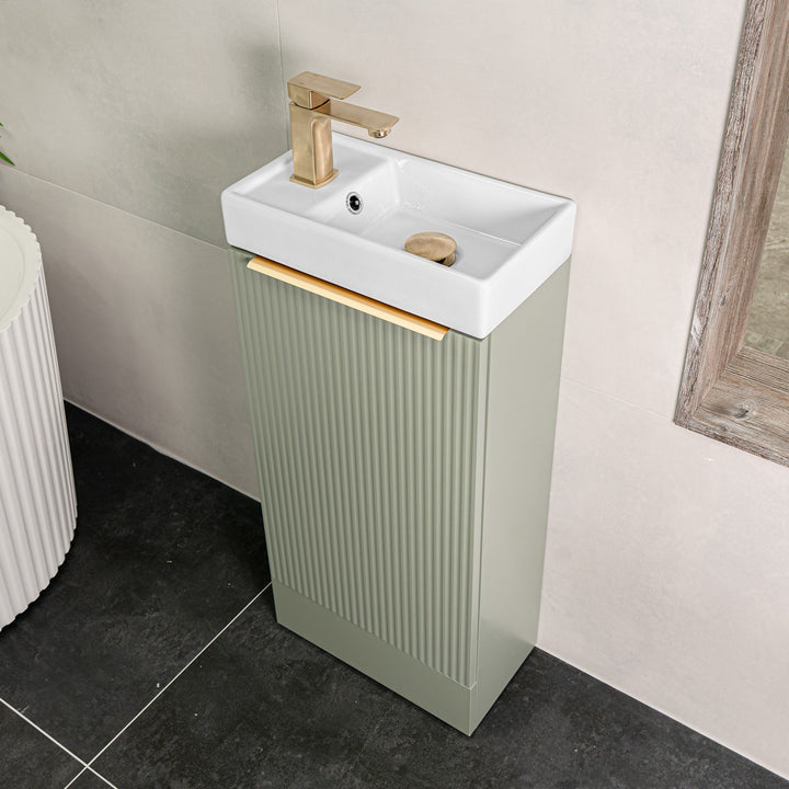 Josef Martin Fluted 400mm Cloakroom Vanity Unit &amp; Basin - Reed Green