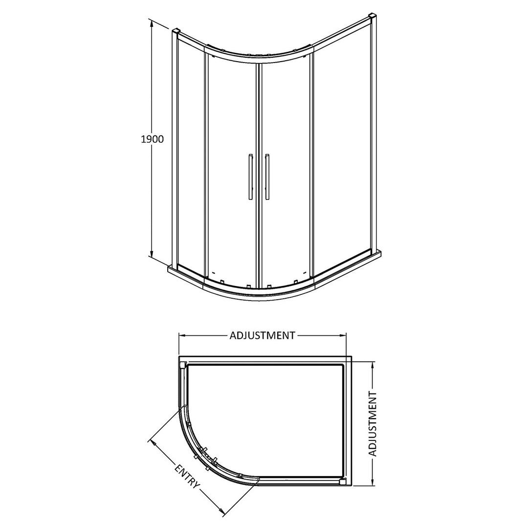 Hudson Reed 1000 x 800mm Offset Quadrant Shower Enclosure with Square Handle - Brushed Brass
