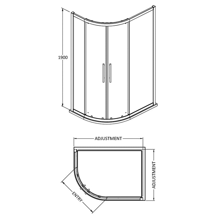 Hudson Reed 1000 x 800mm Offset Quadrant Shower Enclosure with Square Handle - Brushed Brass