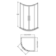 Hudson Reed 900mm Quadrant Shower Enclosure with Square Handle - Brushed Brass - Technical drawing