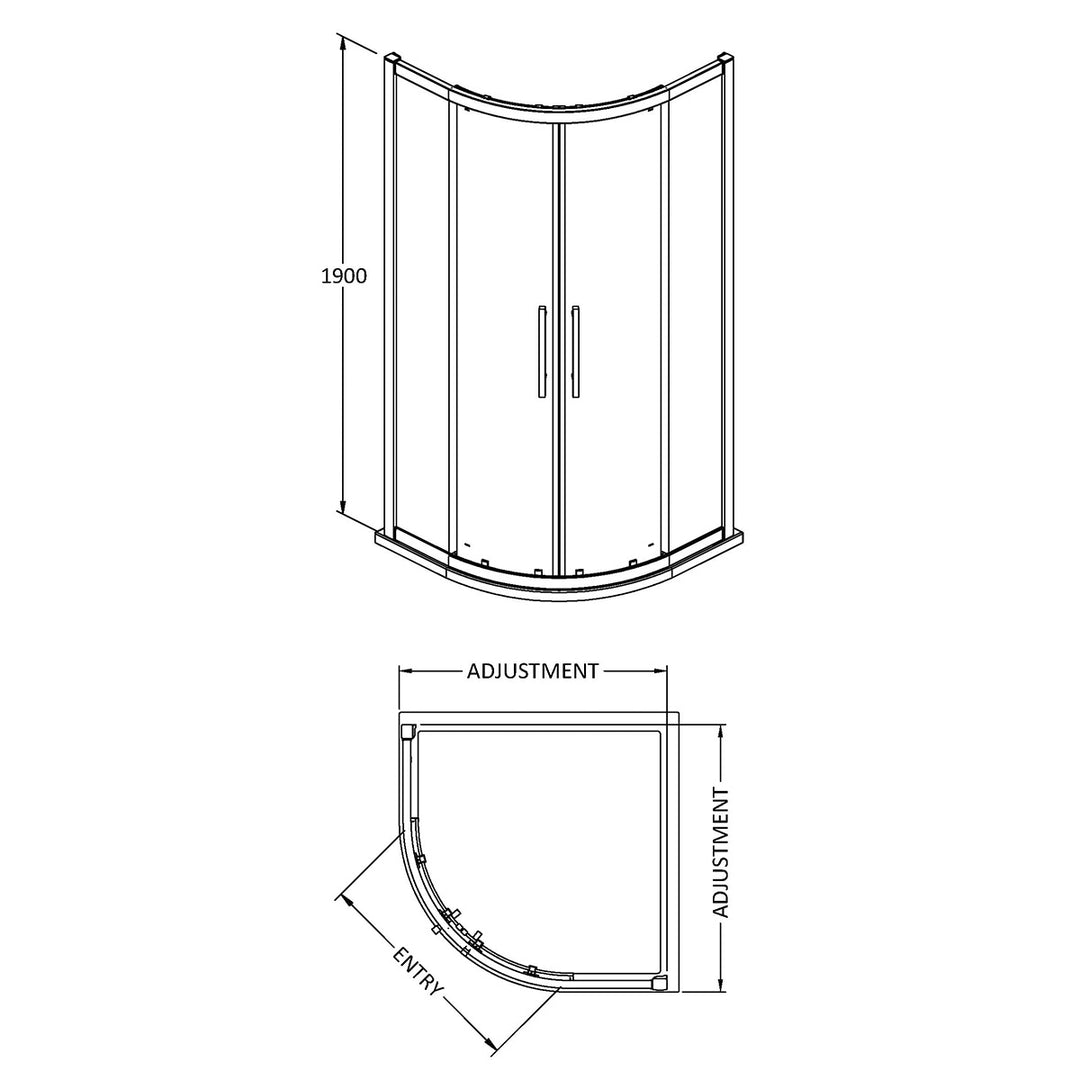 Hudson Reed 900mm Quadrant Shower Enclosure with Square Handle - Brushed Brass
