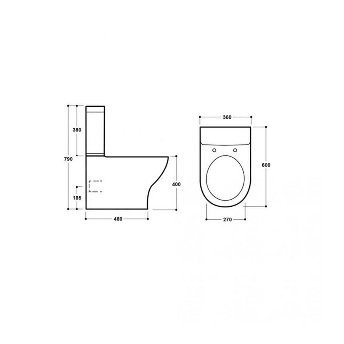 Marbella Rimless Fully Back To Wall Toilet & Soft Close Seat - Technical drawing