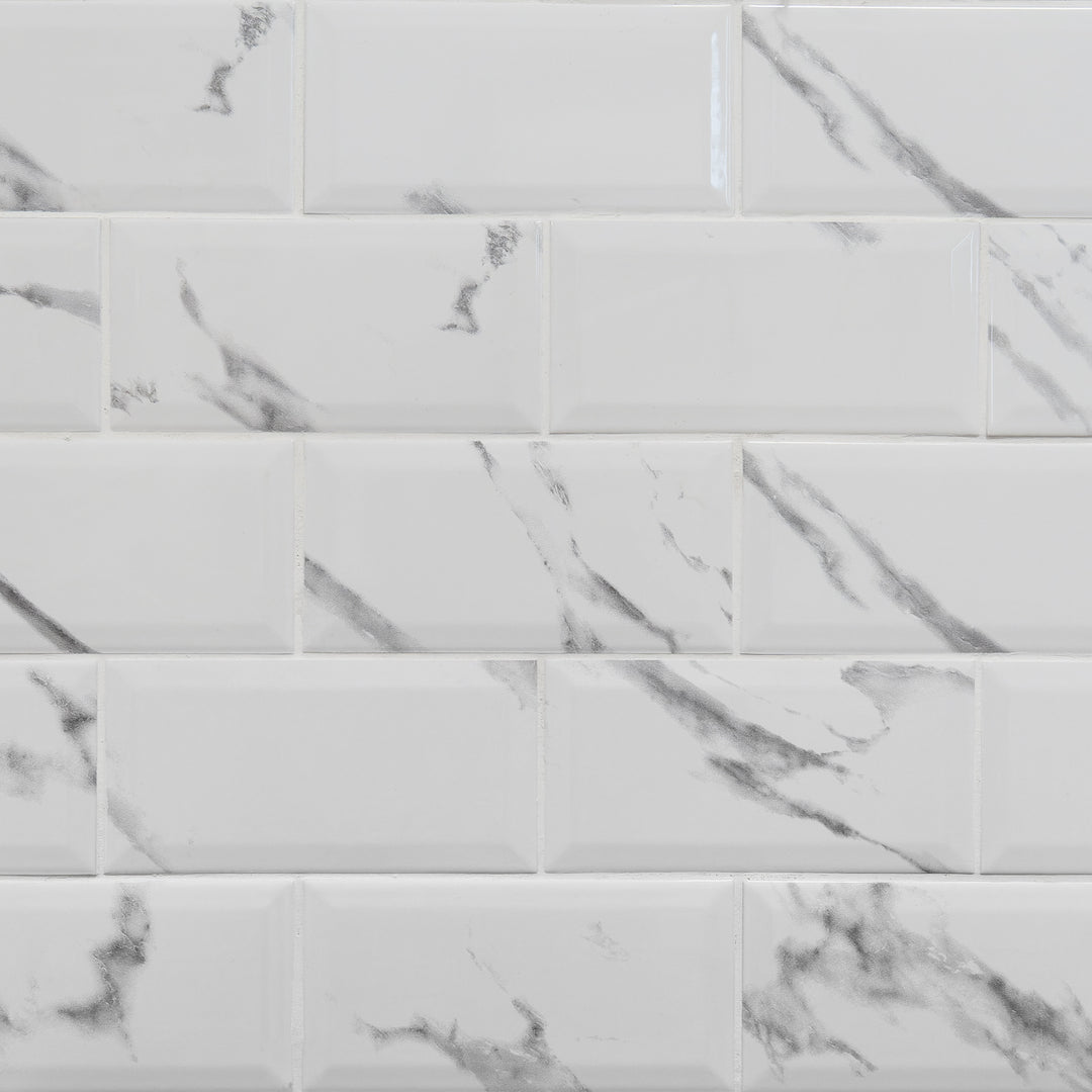 Metro Carrara Biselado Brillo 10 x 20cm Ceramic Tile - 1sqm perbox