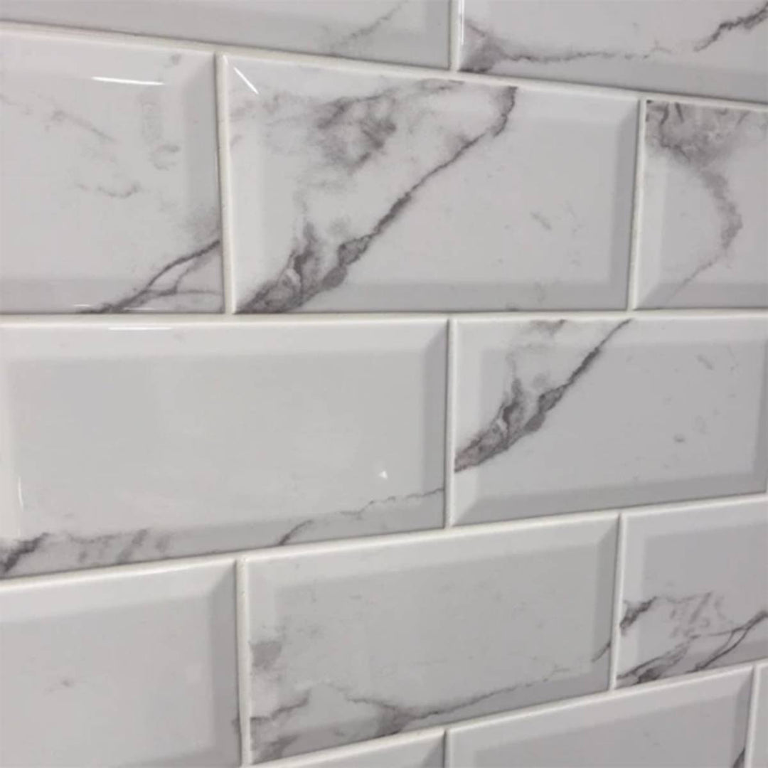Metro Carrara Biselado Brillo 10 x 20cm Ceramic Tile - 1sqm perbox