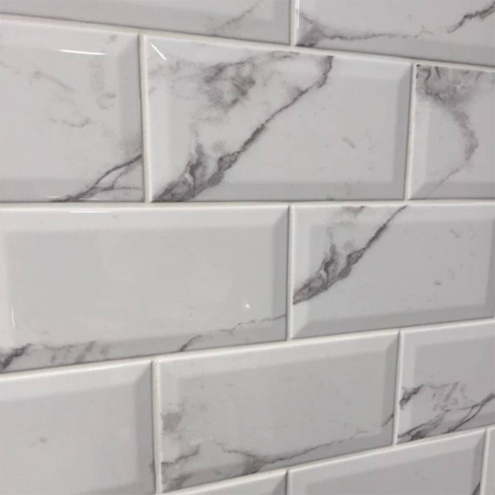 Metro Carrara Biselado Brillo 10 x 20cm Ceramic Tile - 1sqm perbox