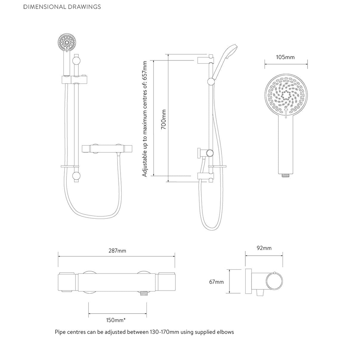Aqualisa Midas 110 Bar Valve Shower - Technical drawing