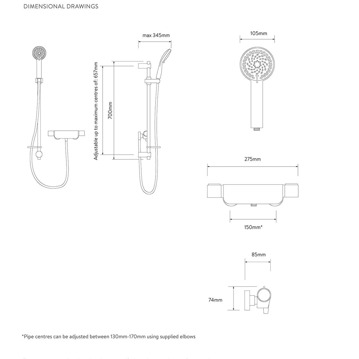 Aqualisa Midas 220 Bar Valve Shower - Technical drawing