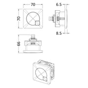 Nuie Square Dual Flush Push Button - Brushed Brass - Technical drawing