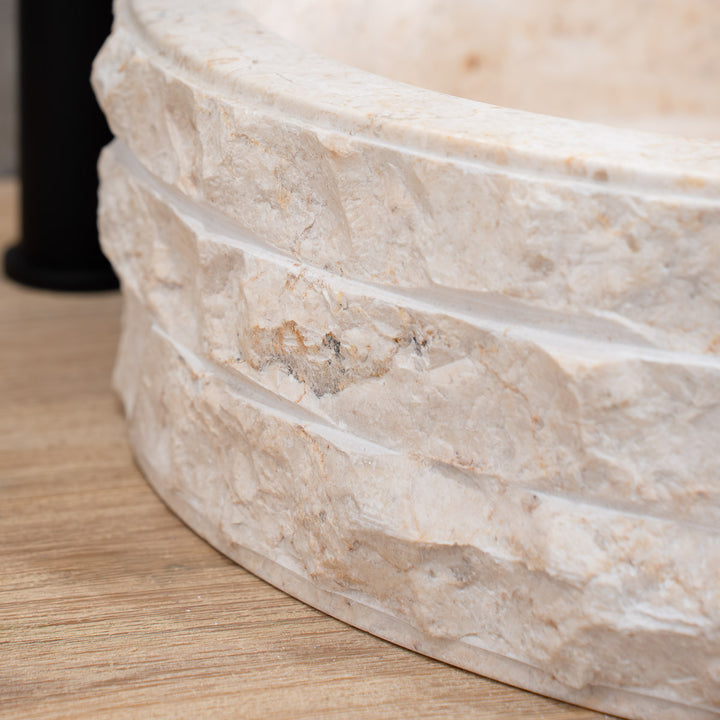 Cali Carved Natural Stone Basin - 40x40x15cm - Ivory