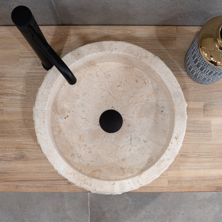 Cali Carved Natural Stone Basin - 40x40x15cm - Ivory