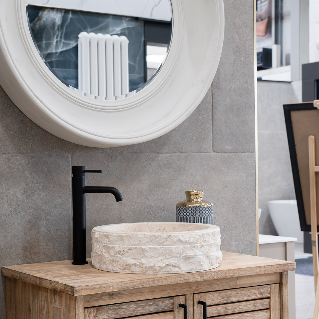 Cali Carved Natural Stone Basin - 40x40x15cm - Ivory