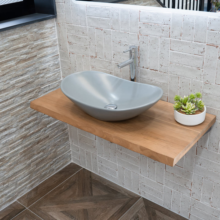 Kubu 100cm wide Solid Teak Worktop / Floating Shelf - 100x4x45cm