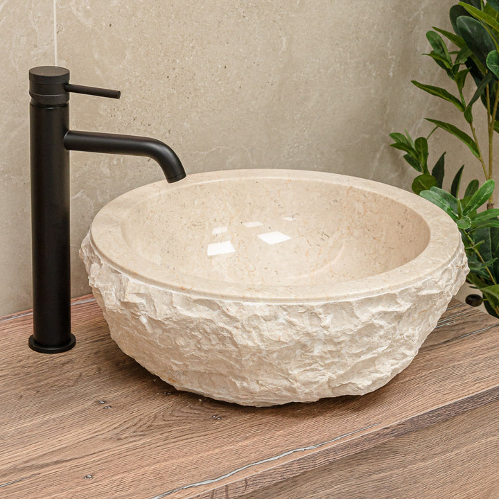 Aruba Carved Natural Stone Basin - 50x50x25cm - Ivory