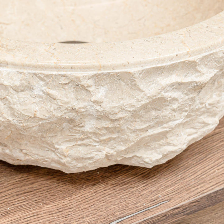 Aruba Carved Natural Stone Basin - 50x50x25cm - Ivory