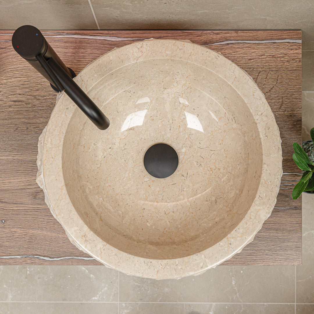 Aruba Carved Natural Stone Basin - 50x50x25cm - Ivory