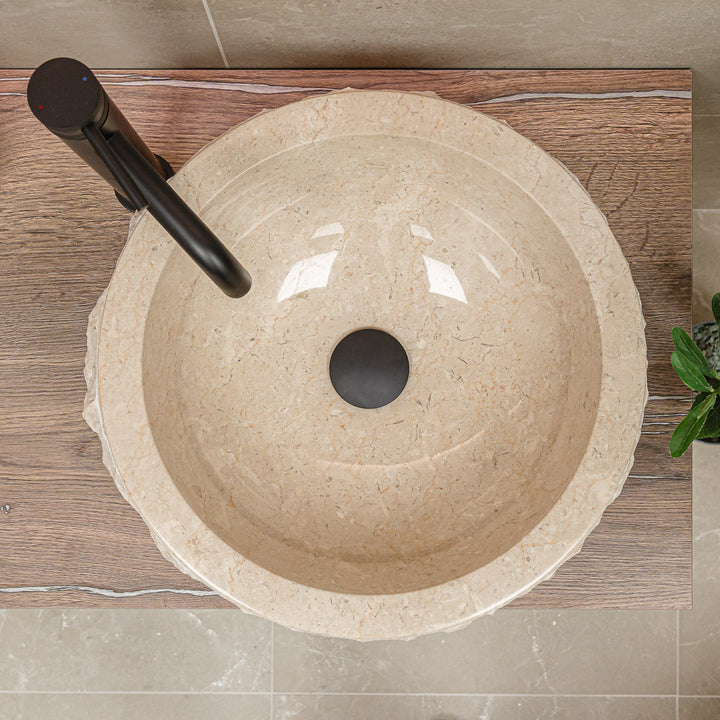 Aruba Carved Natural Stone Basin - 50x50x25cm - Ivory