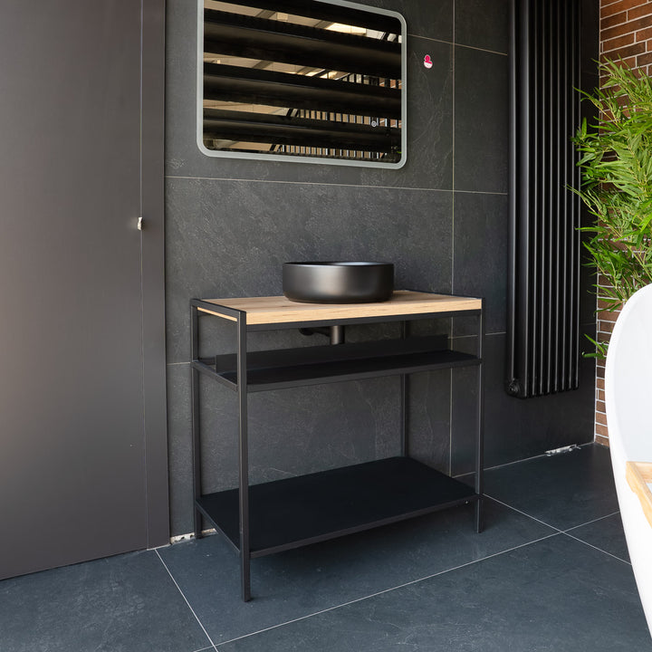 Lisboa 840 Floor Standing Matt Black Metal &amp; Wood Washstand