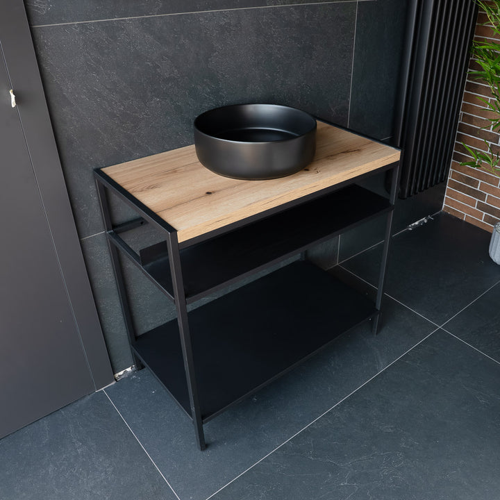 Lisboa 840 Floor Standing Matt Black Metal &amp; Wood Washstand