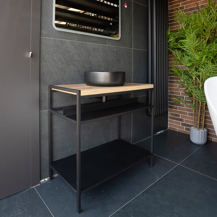 Lisboa 840 Floor Standing Matt Black Metal &amp; Wood Washstand