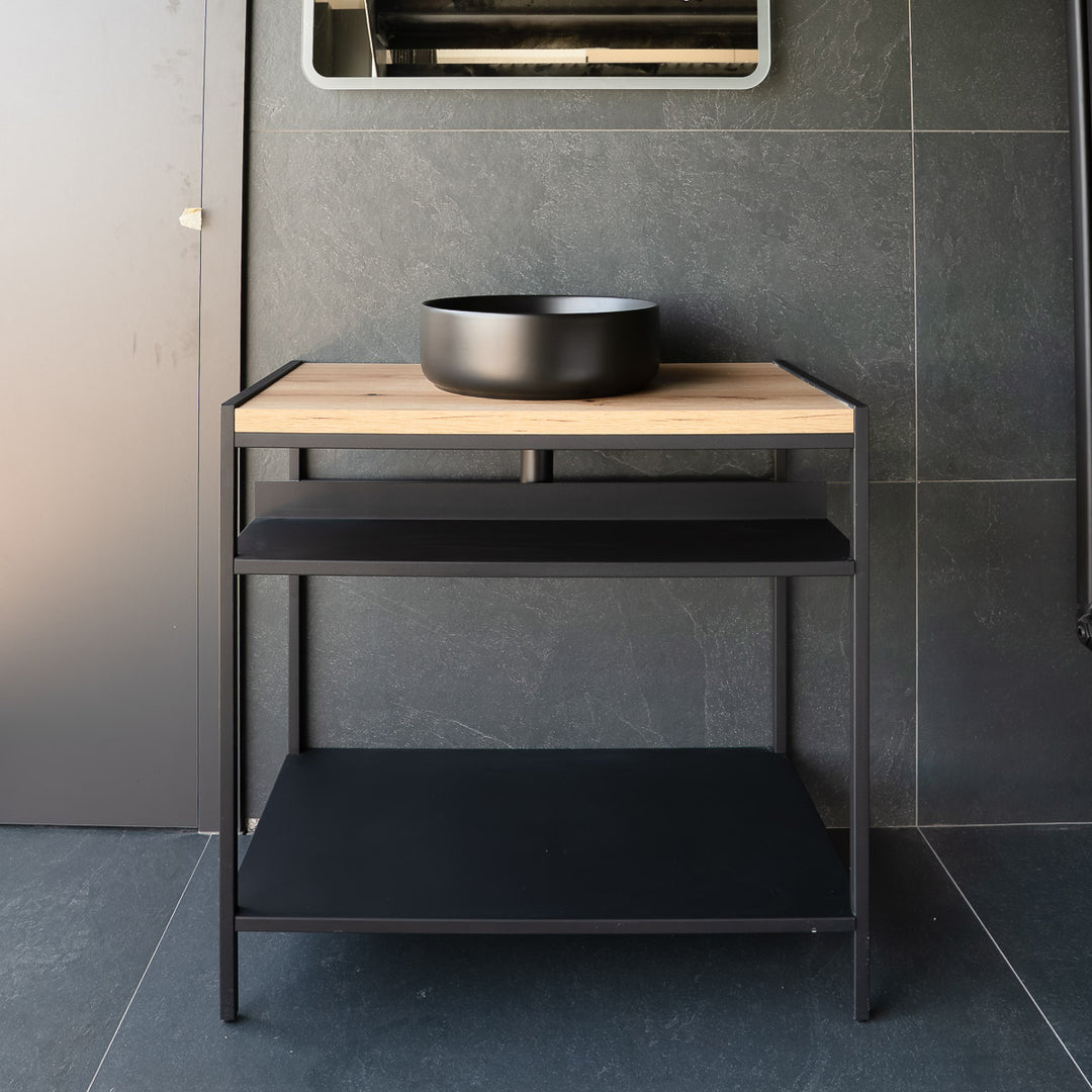 Lisboa 840 Floor Standing Matt Black Metal &amp; Wood Washstand