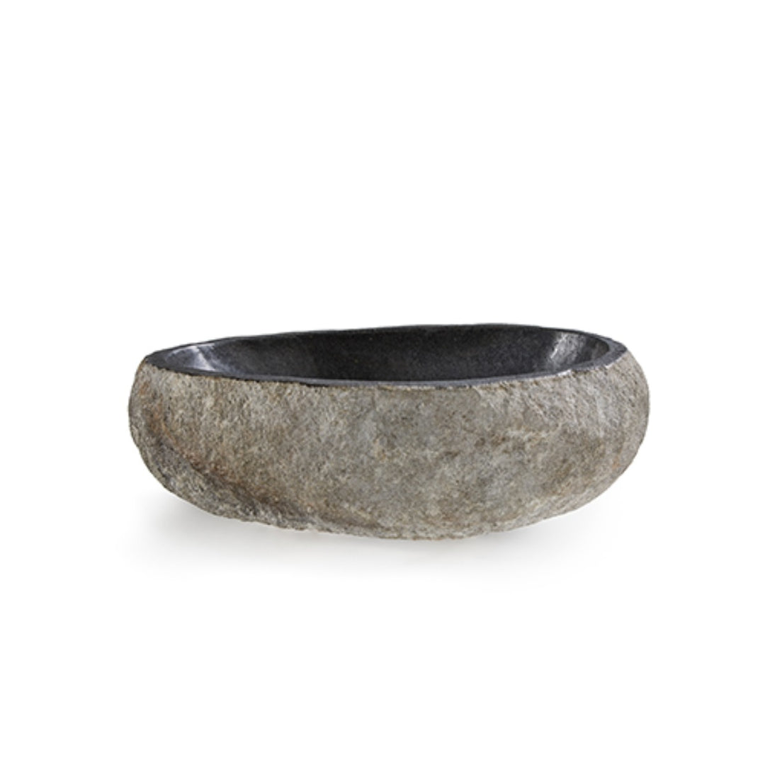 Rock Carved Natural Stone Basin - 45x40x15cm - Dark grey