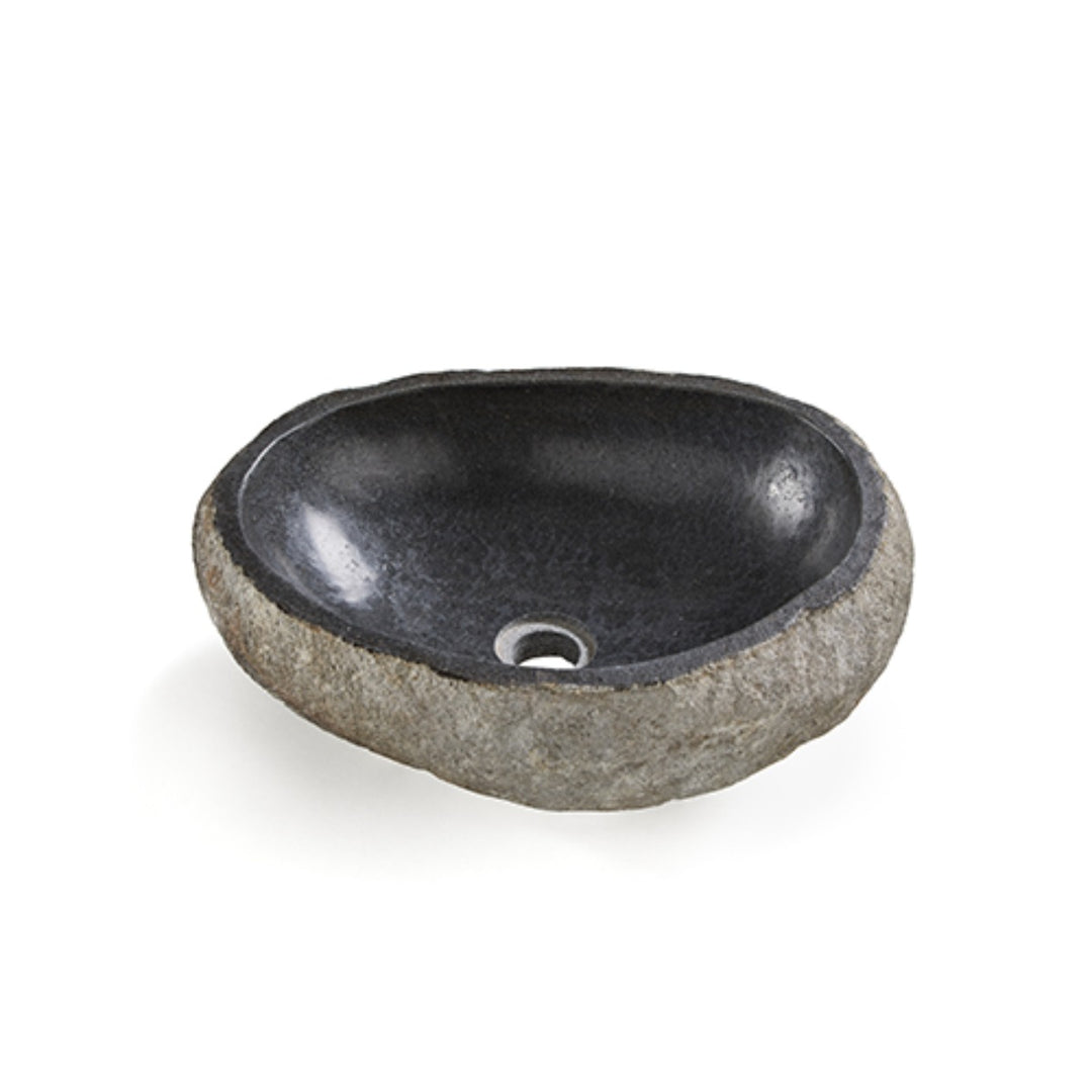 Rock Carved Natural Stone Basin - 45x40x15cm - Dark grey