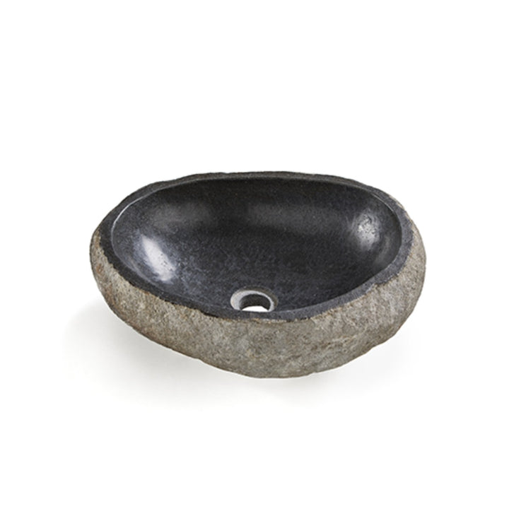 Rock Carved Natural Stone Basin - 45x40x15cm - Dark grey