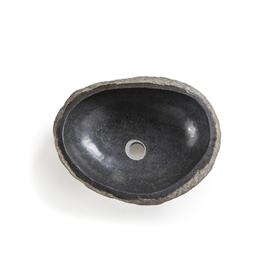 Rock Carved Natural Stone Basin - 45x40x15cm - Dark grey