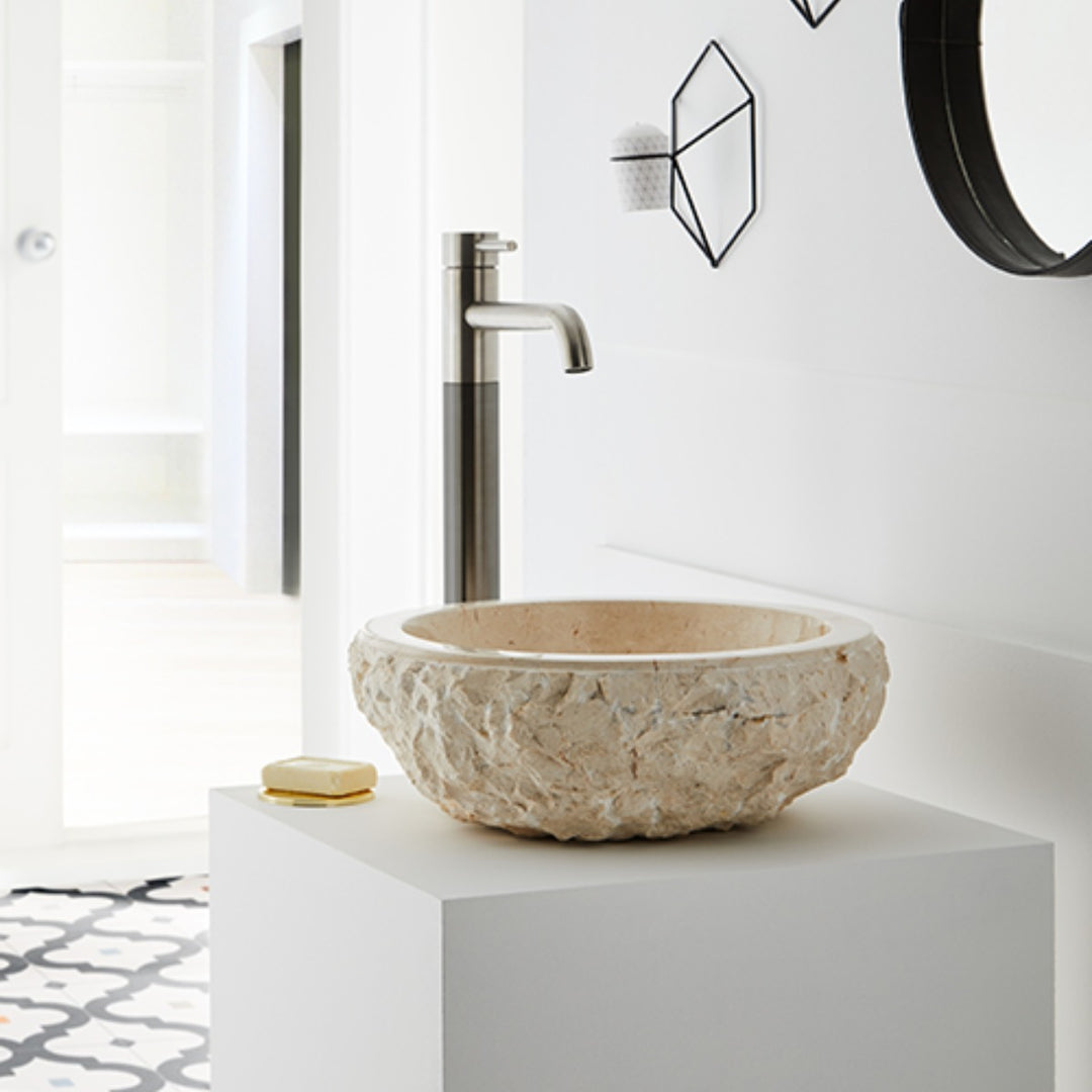 Aruba Carved Natural Stone Basin - 50x50x25cm - Ivory