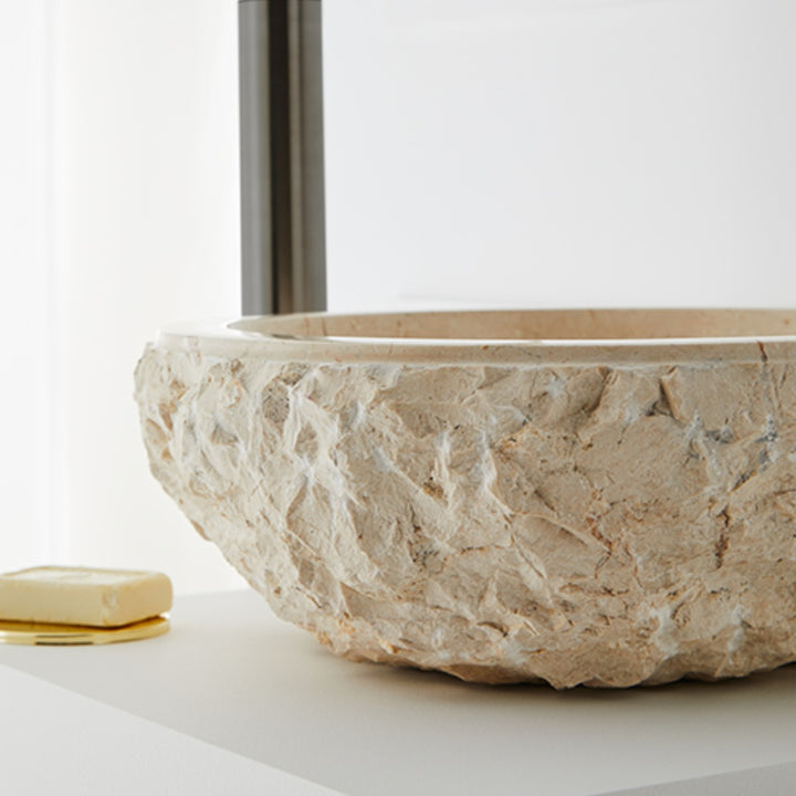 Aruba Carved Natural Stone Basin - 50x50x25cm - Ivory