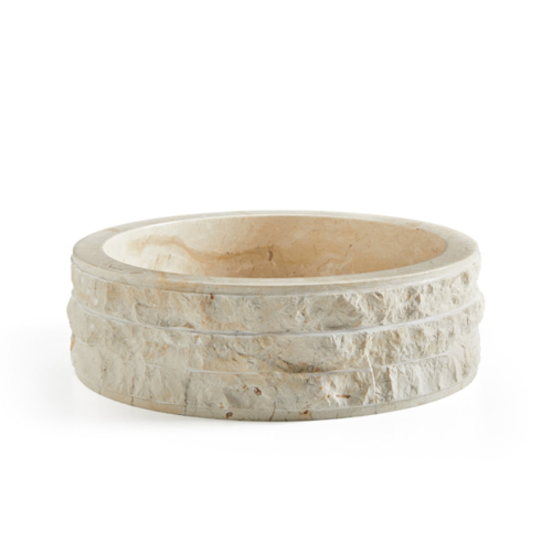 Cali Carved Natural Stone Basin - 40x40x15cm - Ivory