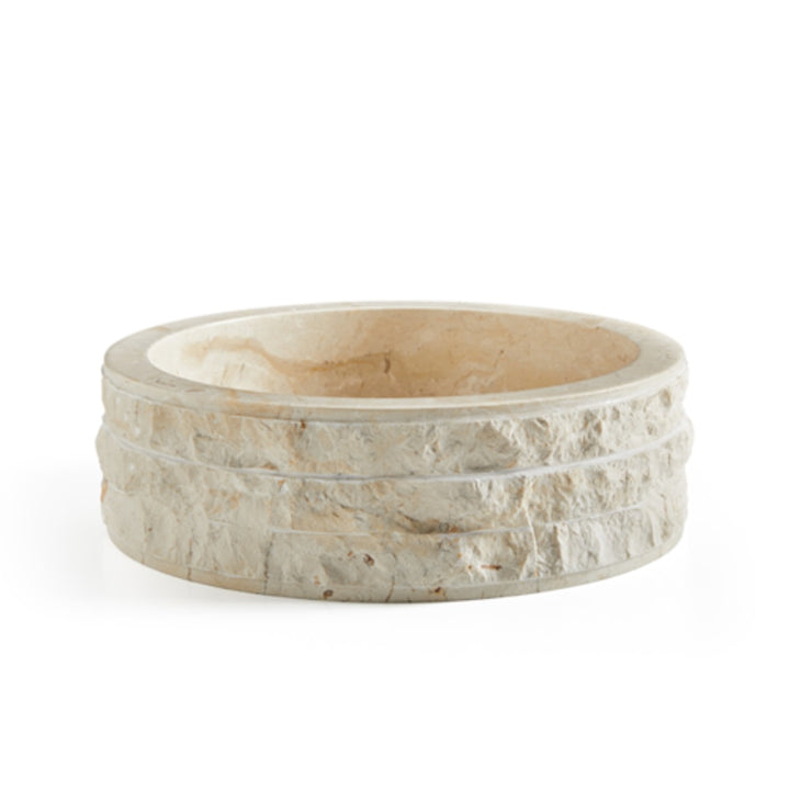 Cali Carved Natural Stone Basin - 40x40x15cm - Ivory