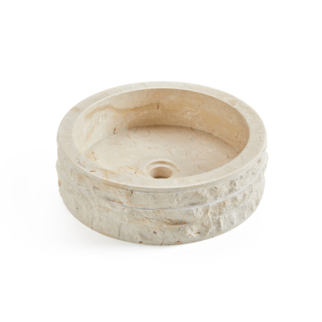 Cali Carved Natural Stone Basin - 40x40x15cm - Ivory