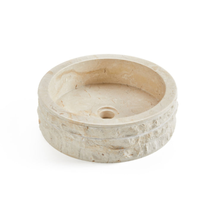 Cali Carved Natural Stone Basin - 40x40x15cm - Ivory